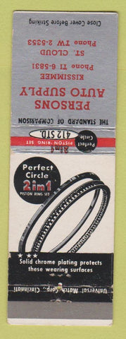 Matchbook Cover Perfect Circle Piston Rings Persons Parts Kissimmee St Cloud FL