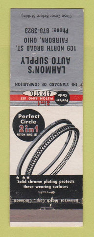 Matchbook Cover - Perfect Circle Piston Rings Lahmon's Fairboro OH
