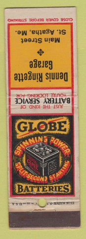 Matchbook Cover - Globe Auto Batteries Dennis Ringette Garage St Agatha ME