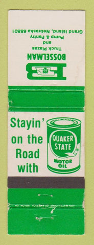 Matchbook Cover - Quaker State oil gas Bosselman Truck Stop Grand Island NE WEAR