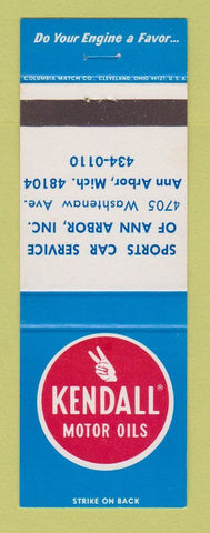 Matchbook Cover - Kendall oil gas Sports Car Service Ann Arbor MI