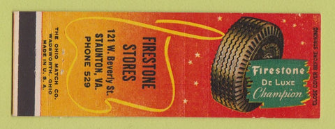 Matchbook Cover - Firestone Tires Staunton VA low phone #