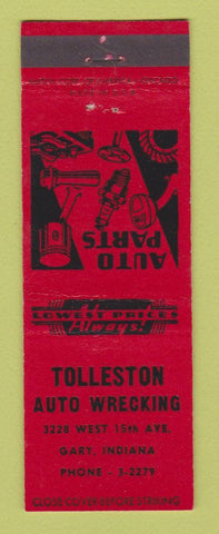 Matchbook Cover - Tolleston Auto Wrecking Parts Gary IN