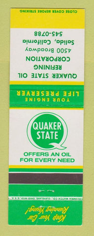 Matchbook Cover - Quaker State oil gas Salida CA