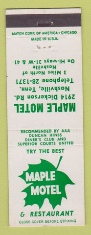 Matchbook Cover - Maple Motel Restaurant Nashville TN