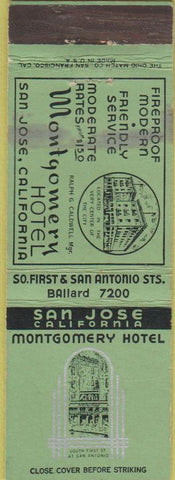 Matchbook Cover - Montgomery Hotel  San Jose Calif  wear