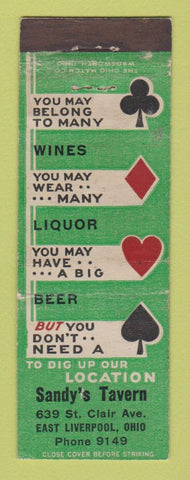 Matchbook Cover - Sandy's Tavern East Liverpool OH