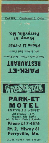 Matchbook Cover - Park-et Motel  and  Restaurant  Perryville Mo