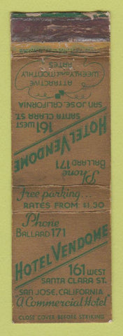 Matchbook Cover - Hotel Vendome San Jose CA CROWN WORN