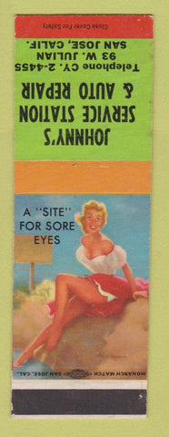 Matchbook Cover - Johnny's Service oil gas San Jose CA pinup