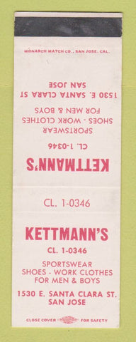 Matchbook Cover - Kettmann's Men's Clothes San Jose CA SAMPLE WEAR