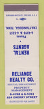 Matchbook Cover - Reliance Real Estate Chattanooga TN