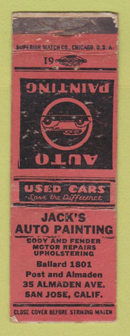 Matchbook Cover - Jack's Auto Painting San Jose CA WORN