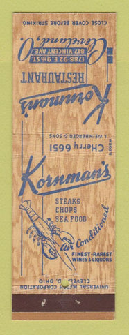 Matchbook Cover - Kornman's Restaurant Cleveland OH