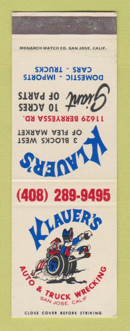 Matchbook Cover - Klauer's Auto Truck Wrecking San Jose CA SAMPLE