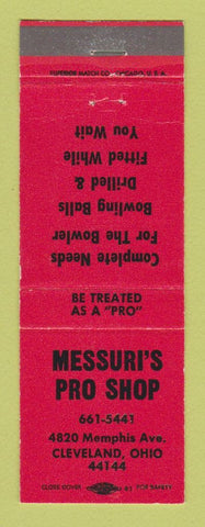 Matchbook Cover - Messuri's Pro Shop Bowling Cleveland OH