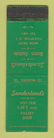 Matchbook Cover - Sunderland's Restaurant Tivewrton RI WORN
