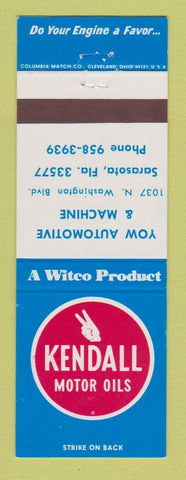 Matchbook Cover - Kendall oil Yow Auto & Machine Sarasota FL