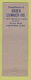 Matchbook Cover - Herb Gray Contractor Cheyenne WY Grier Lumber