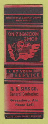 Matchbook Cover - RB Sims Contractors Greensboro AL SAMPLE