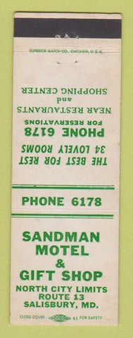 Matchbook Cover - Sandman Motel Salisbury MD