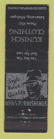 Matchbook Cover - Kunisch Men's Clothes Sebewaing MI WEAR