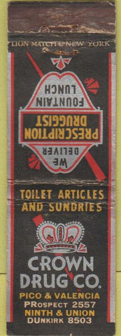 Matchbook Cover - Crown Drug Store  - No Town
