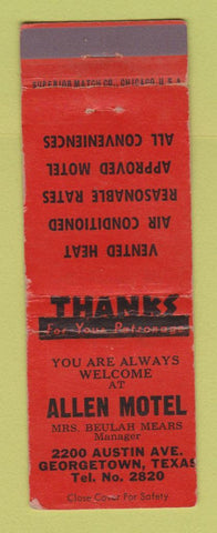 Matchbook Cover - Allen Motel Georgetown TX WEAR