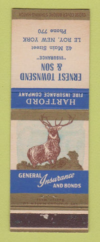 Matchbook Cover - Hartford Insurance Ernest Townsend & Son Le Roy NY