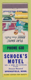 Matchbook Cover - Schock's Motel Springfield MN low phone #
