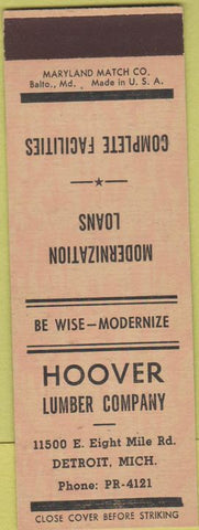 Matchbook Cover - Hoover Lumber Company Detroit MI