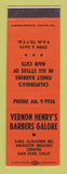 Matchbook Cover - Vernon Henry's Barber Shop San Jose CA SAMPLE