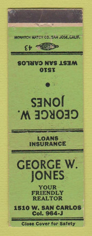 Matchbook Cover - George Jones Real Estate San Jose CA