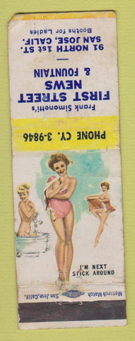 Matchbook Cover 1st Street News Fountain Frank Simonetti San Jose CA pinup WORN