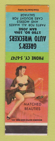 Matchbook Cover - Greer's Auto Wreckers San Jose CA pinup SAMPLE