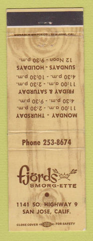 Matchbook Cover - Fjords Smorgette San Jose CA restaurant