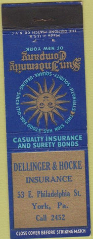 Matchbook Cover - Dellinger  and  Hocke Insurance York PA