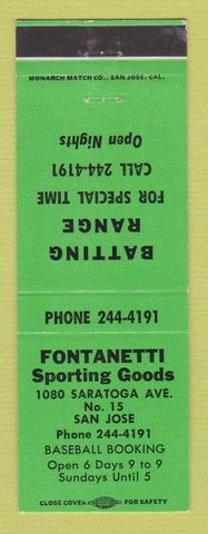 Matchbook Cover - Fontanetti Sporting Goods Batting Gage San Jose CA