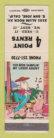 Matchbook Cover - 4 Point Rentals East San Jose CA hillbilly SAMPLE