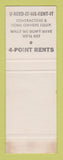 Matchbook Cover - 4 Point Rentals East San Jose CA hillbilly SAMPLE