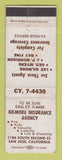 Matchbook Cover - Gilmore Insurance Agency San Jose CA WEAR