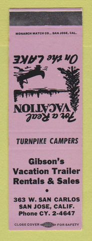 Matchbook Cover - Gibson's Vacation Trailer Rentals Sales San Jose CA SAMPLE