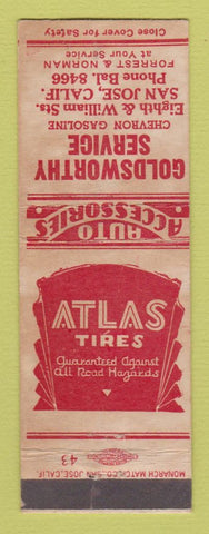 Matchbook Cover - Goldsworthy Chevron oil gas San Jose CA Atlas Tires WORN