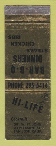 Matchbook Cover - HI Life Cocktails Restaurant San Jose CA SAMPLE WEAR
