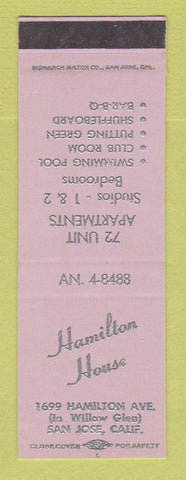 Matchbook Cover - Hamilton House Apartments San Jose CA SAMPLE