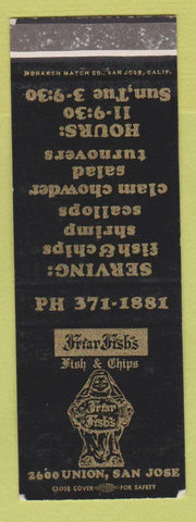 Matchbook Cover - Friar Fish's Fish and Chips San Jose CA SAMPLE WEAR