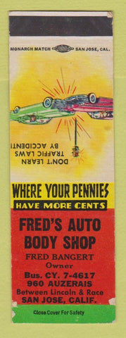 Matchbook Cover - Fred's Auto Body Shop San Jose CA WEAR SAMPLE