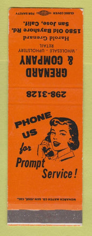 Matchbook Cover - Grenard and Company Upholstery San Jose CA SAMPLE WEAR