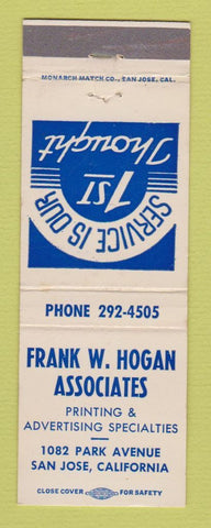 Matchbook Cover - Frank W Hogan Printing Advertising San Jose CA