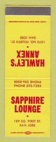 Matchbook Cover - Hawley's Annex San Jose CA Sapphire Lounge SAMPLE
